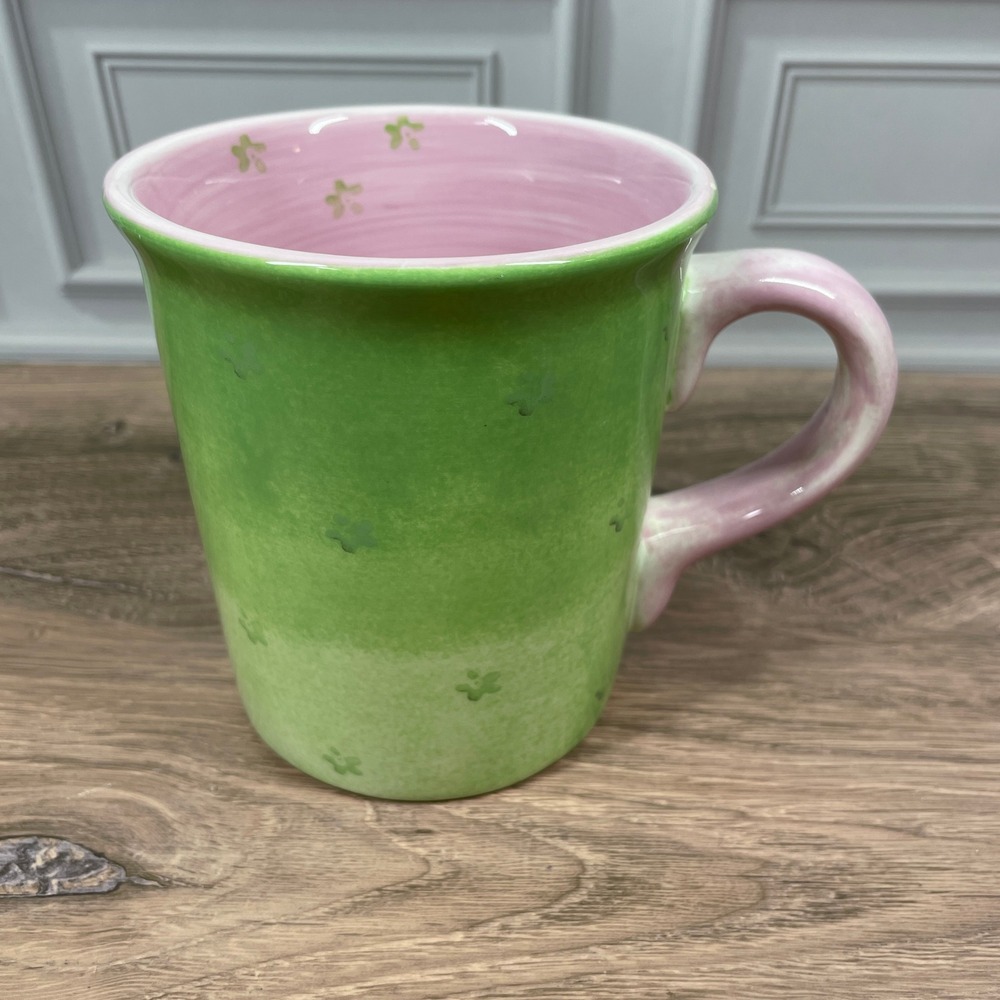 Holiday Home Green Pink Floral Ceramic Mug Coffee Tea Cup Ellen Crimi Trent 16OZ